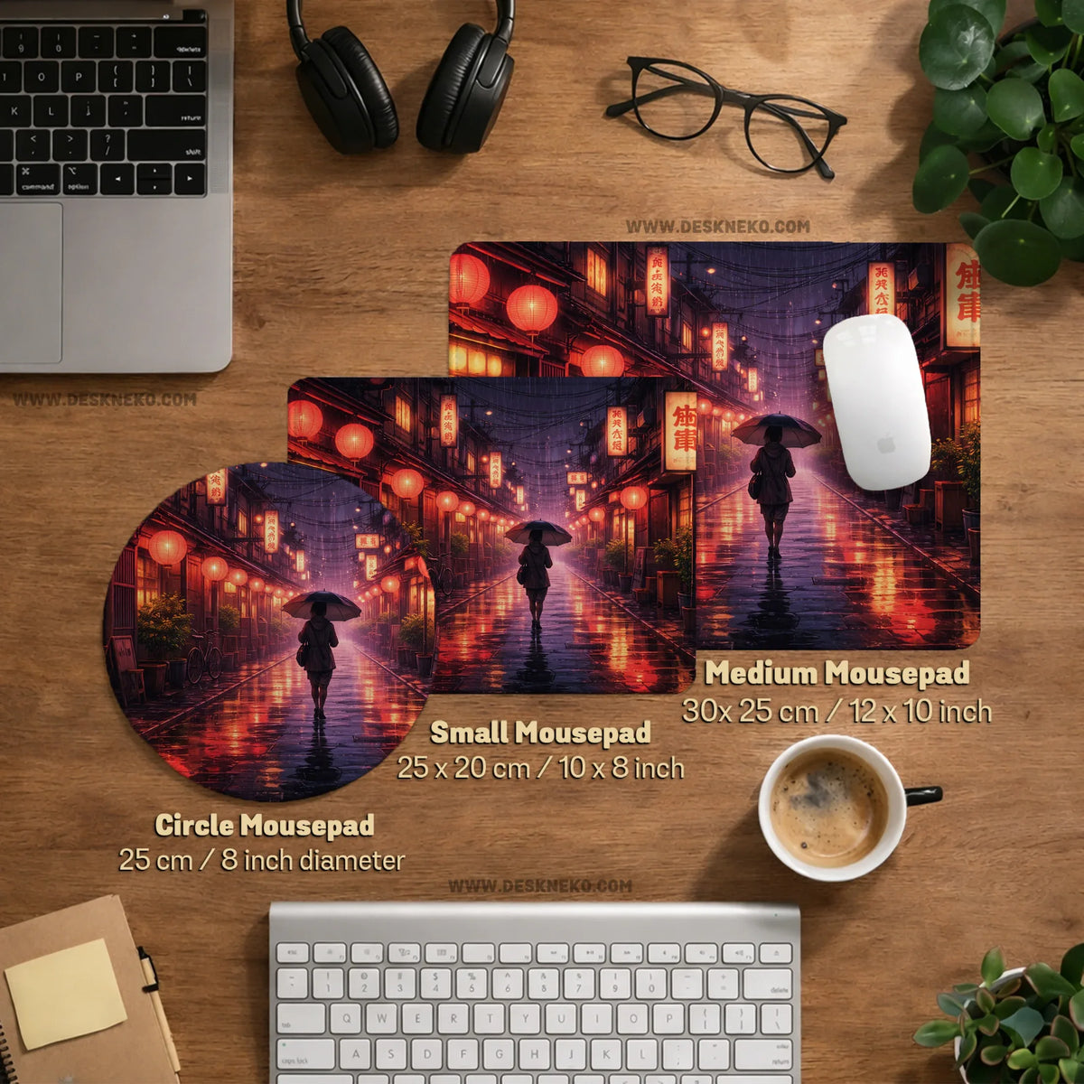 Lofi Anime Desk Mat XXL Extended Japanese Rainy Street - Deskneko