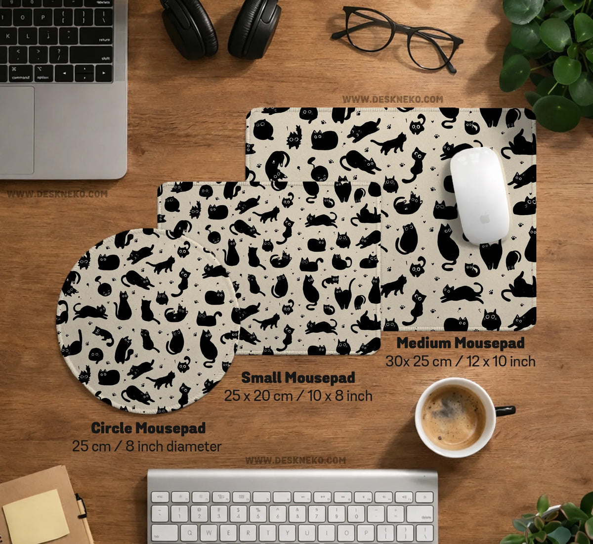 Black Cat Desk Mat, Cute XL Mousepad for Cozy Office and Gaming Setup - Deskneko