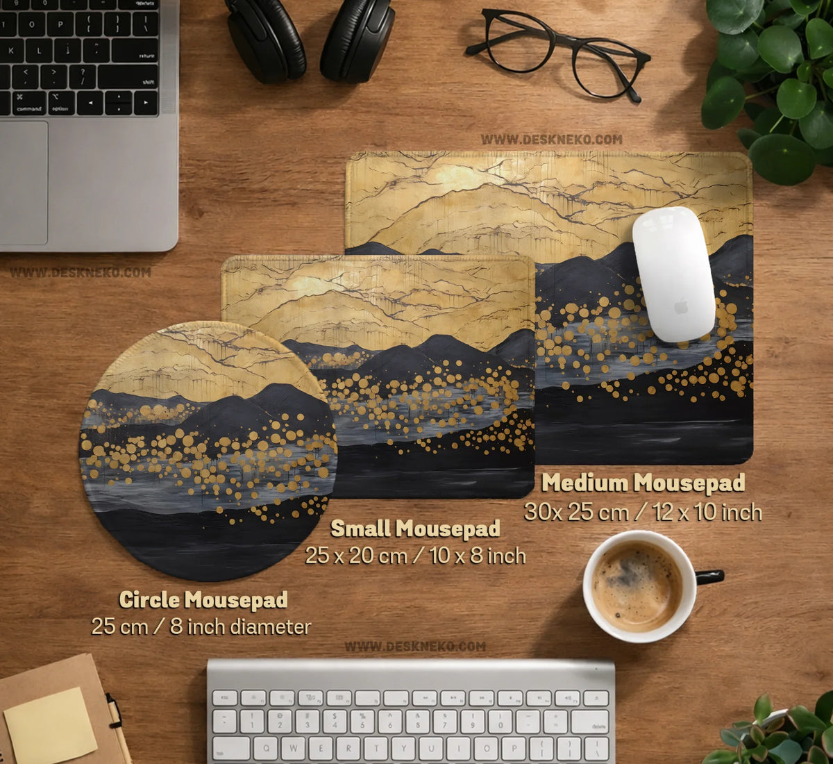 Black Gold Abstract Mountain Desk Mat & Mousepad - Deskneko