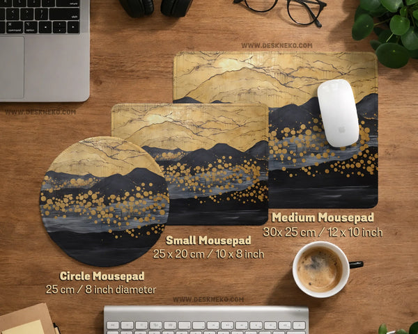 Black Gold Abstract Mountain Desk Mat & Mousepad - Deskneko