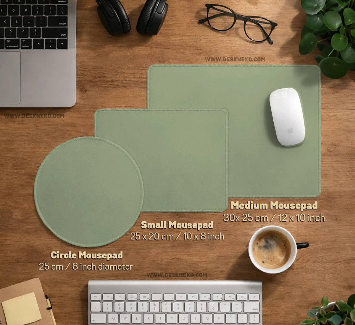 Sage Green Desk Mat XXL Extended Mousepad for Office and Gaming - Deskneko