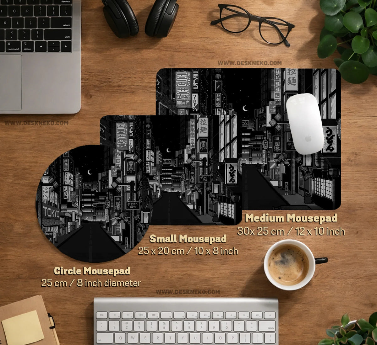 Black White Tokyo Desk Mat - Deskneko