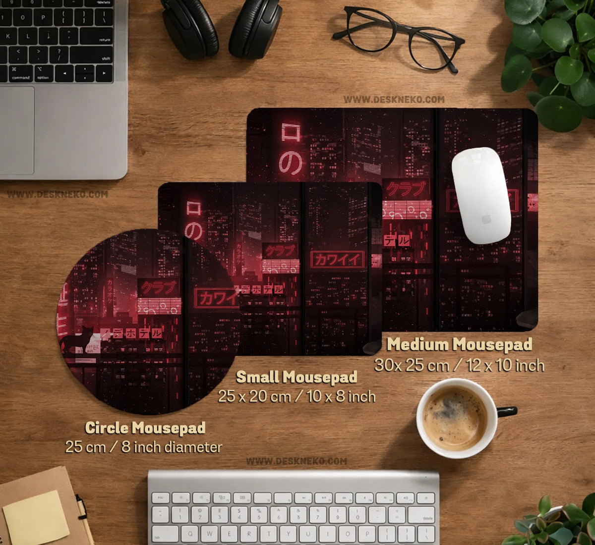 Red Cyberpunk Tokyo Cat Desk Mat - Deskneko
