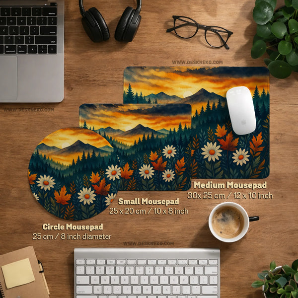 Sunset Forest Mountain Desk Mat - Deskneko
