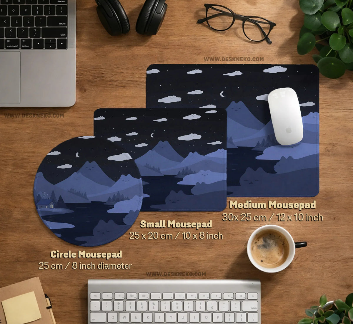 Navy Blue Mousepad With Cat Shaped Hills - Deskneko