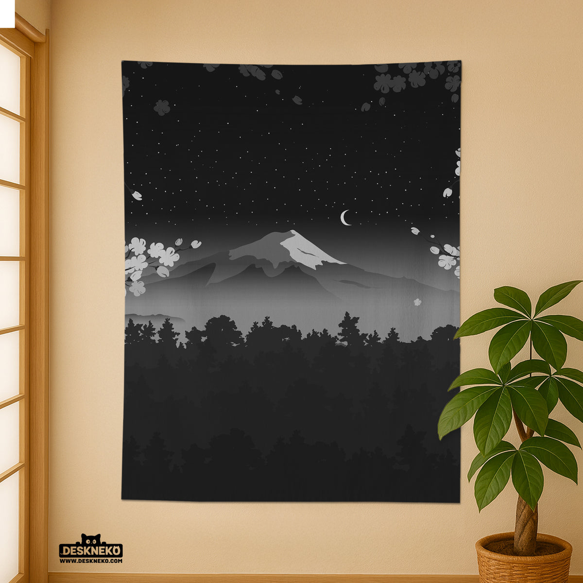 Black Mount Fuji Wall Tapestry - Wall tapestry - Deskneko - Wall Tapestries