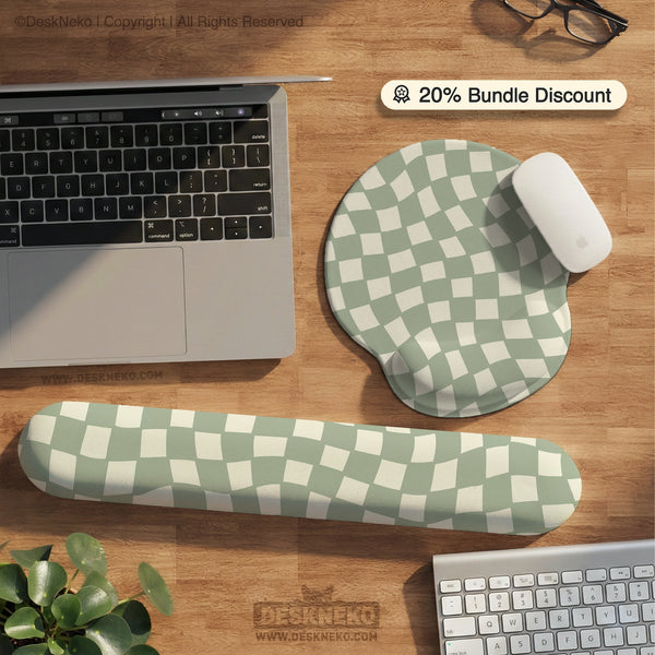 Sage Checkered Ergonomic Wrist Rest - Ergonomic Mousepads & Wrist Rests - Deskneko - Mousepads & Wrist Rests