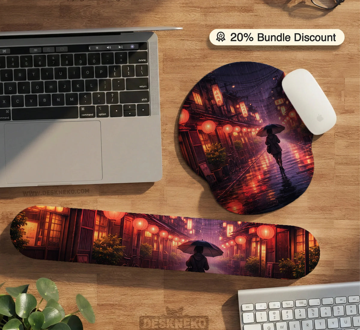 Lofi Anime Desk Mat XXL Extended Japanese Rainy Street - Deskneko