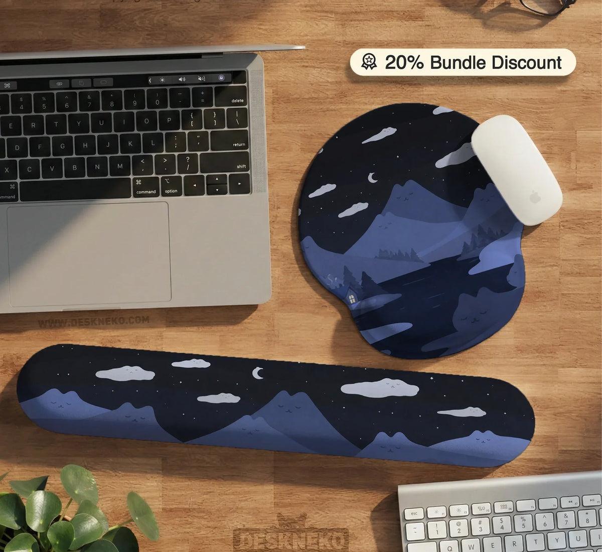 Navy Blue Mousepad Wrist Rest With Cat Shaped Hills - Deskneko