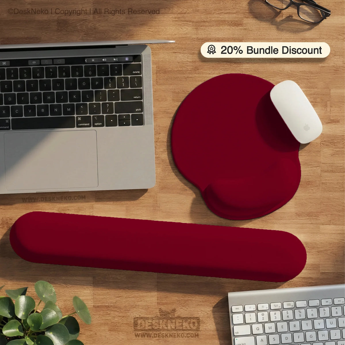 Burgundy Ergonomic Mousepad with Wrist Rest for Office and Gaming - Deskneko