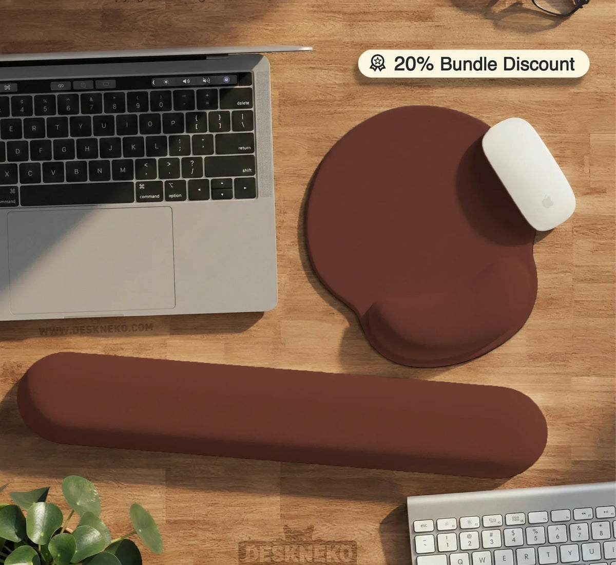 Ergonomic Mahogany Mousepad with Wrist Rest for Office and Gaming - Deskneko