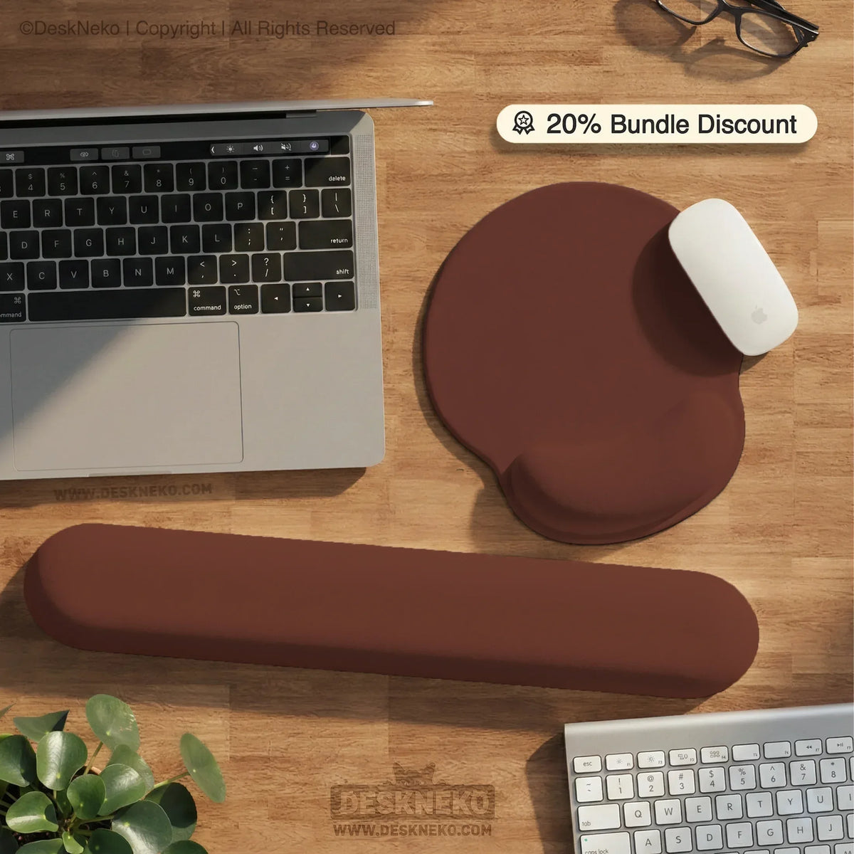 Ergonomic Mahogany Mousepad with Wrist Rest for Office and Gaming - Deskneko