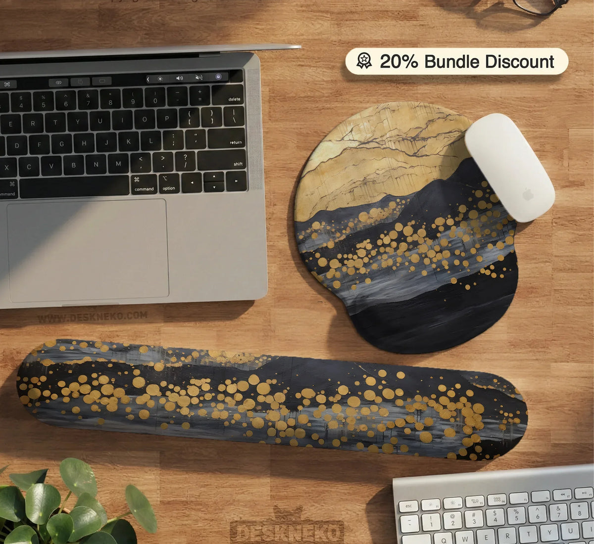 Gold Ergonomic Mousepad with Wrist Rest - Deskneko