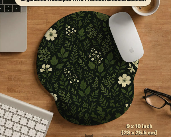 Botanical Ergonomic Mousepad with Wrist Rest for Cozy Desk Setup - Deskneko