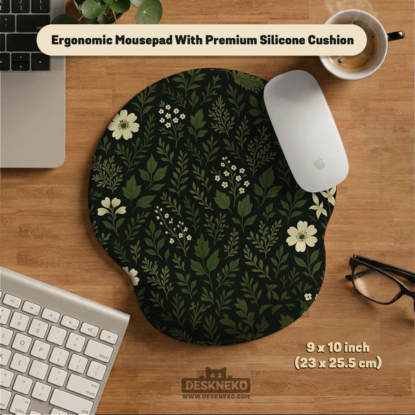 Botanical Ergonomic Mousepad with Wrist Rest for Cozy Desk Setup - Deskneko