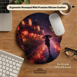 Lofi Anime Desk Mat XXL Extended Japanese Rainy Street - Deskneko