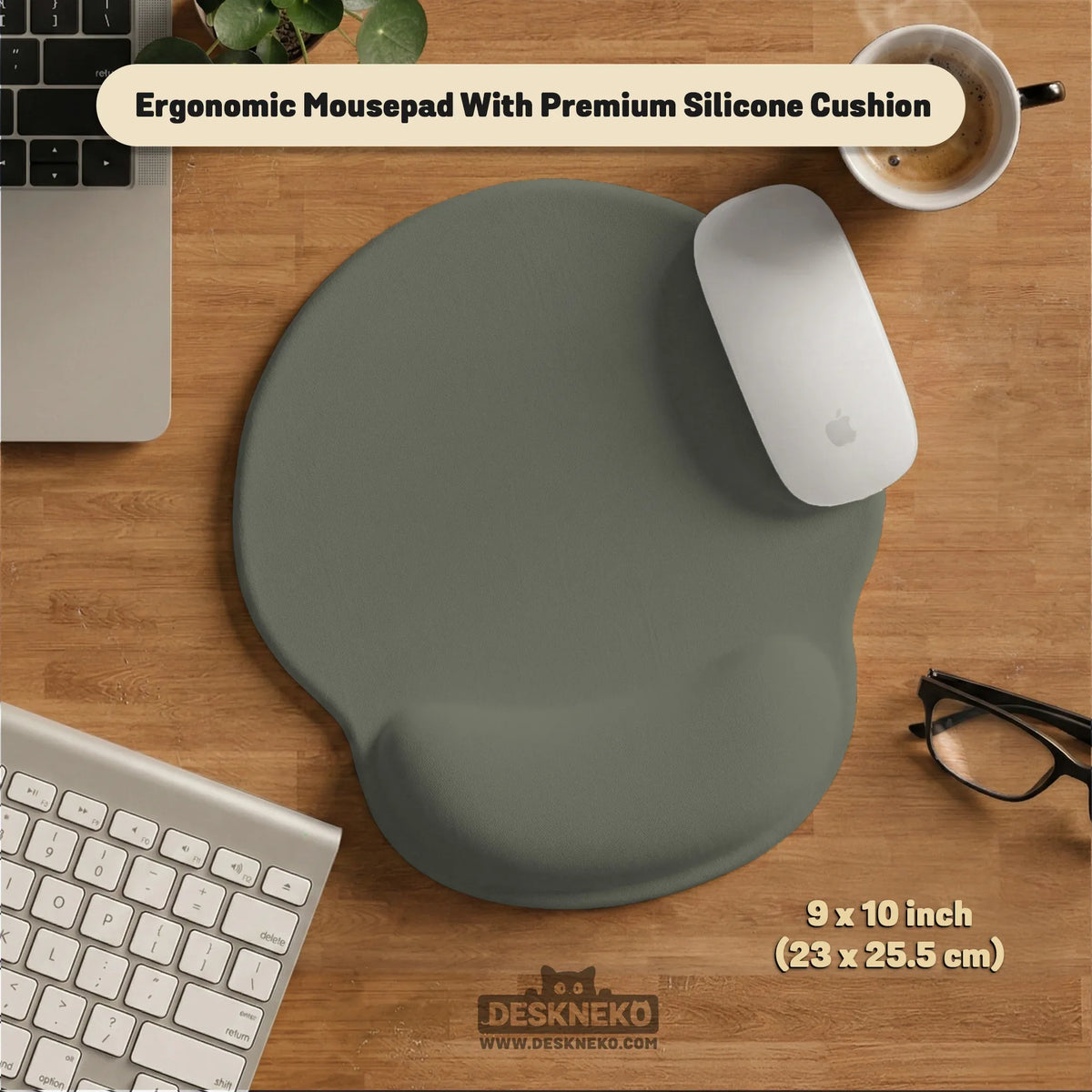 Eucalyptus Ergonomic Mousepad, Sage Green Wrist Rest Desk Setup - Deskneko