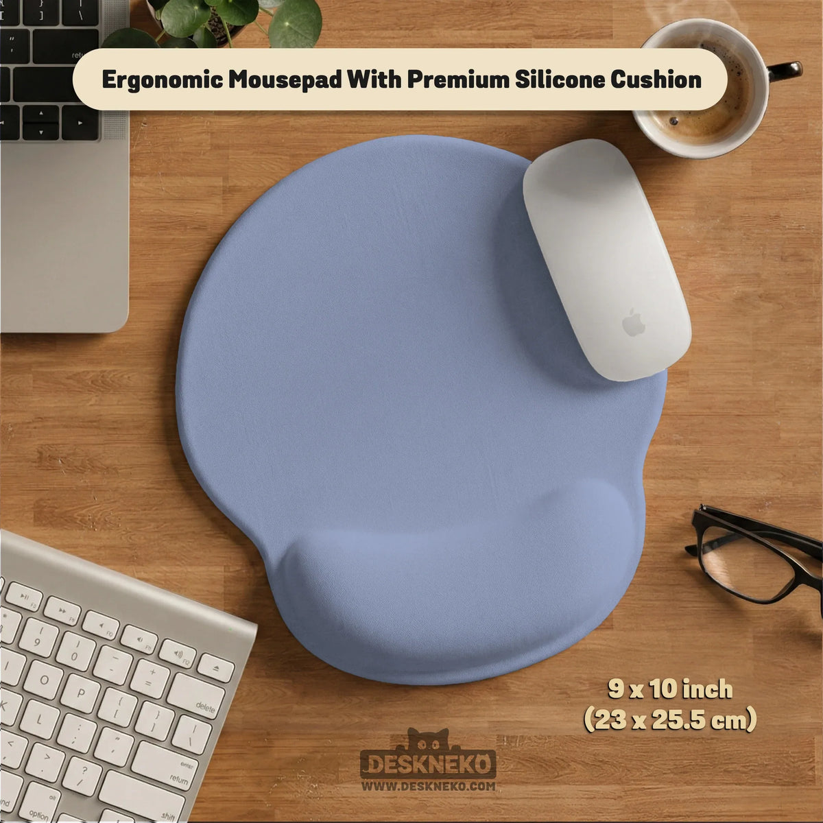 Soft Blue Ergonomic Mousepad with Wrist Rest for Desk Setup - Deskneko