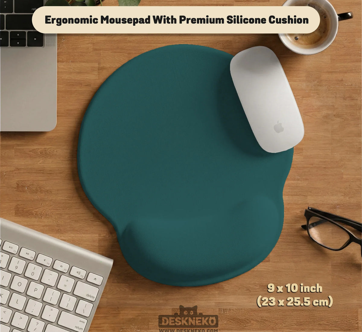 Ergonomic Teal Mousepad with Wrist Rest for Office and Gaming - Deskneko