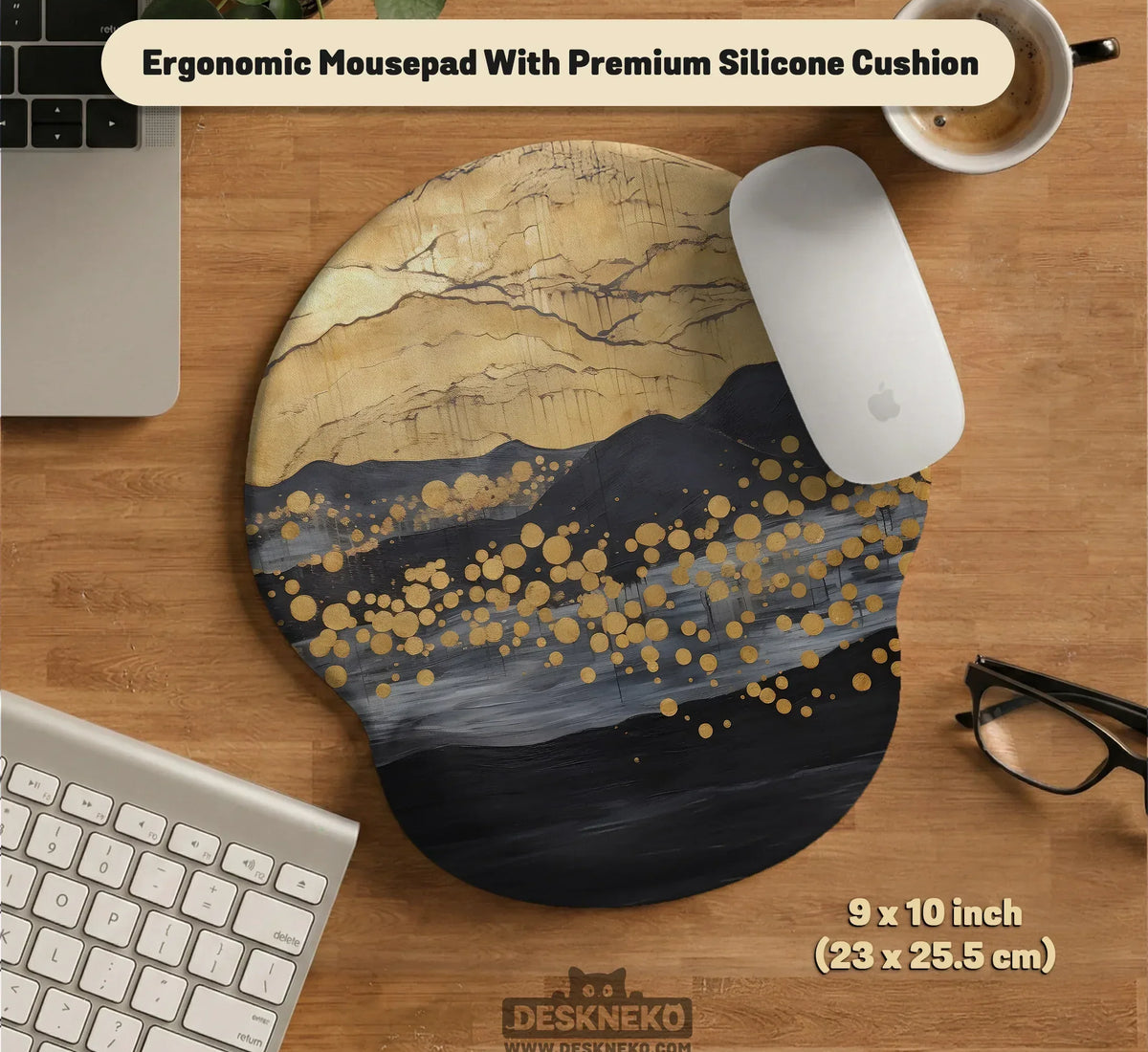 Gold Ergonomic Mousepad with Wrist Rest - Deskneko
