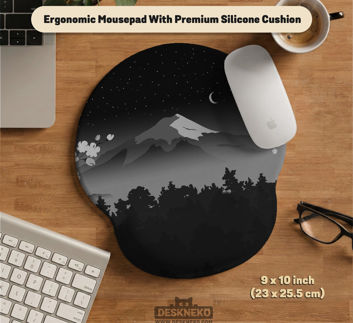 Black Mount Fuji Ergonomic Mousepad - Ergonomic Mousepads & Wrist Rests - Deskneko - Mousepads & Wrist Rests