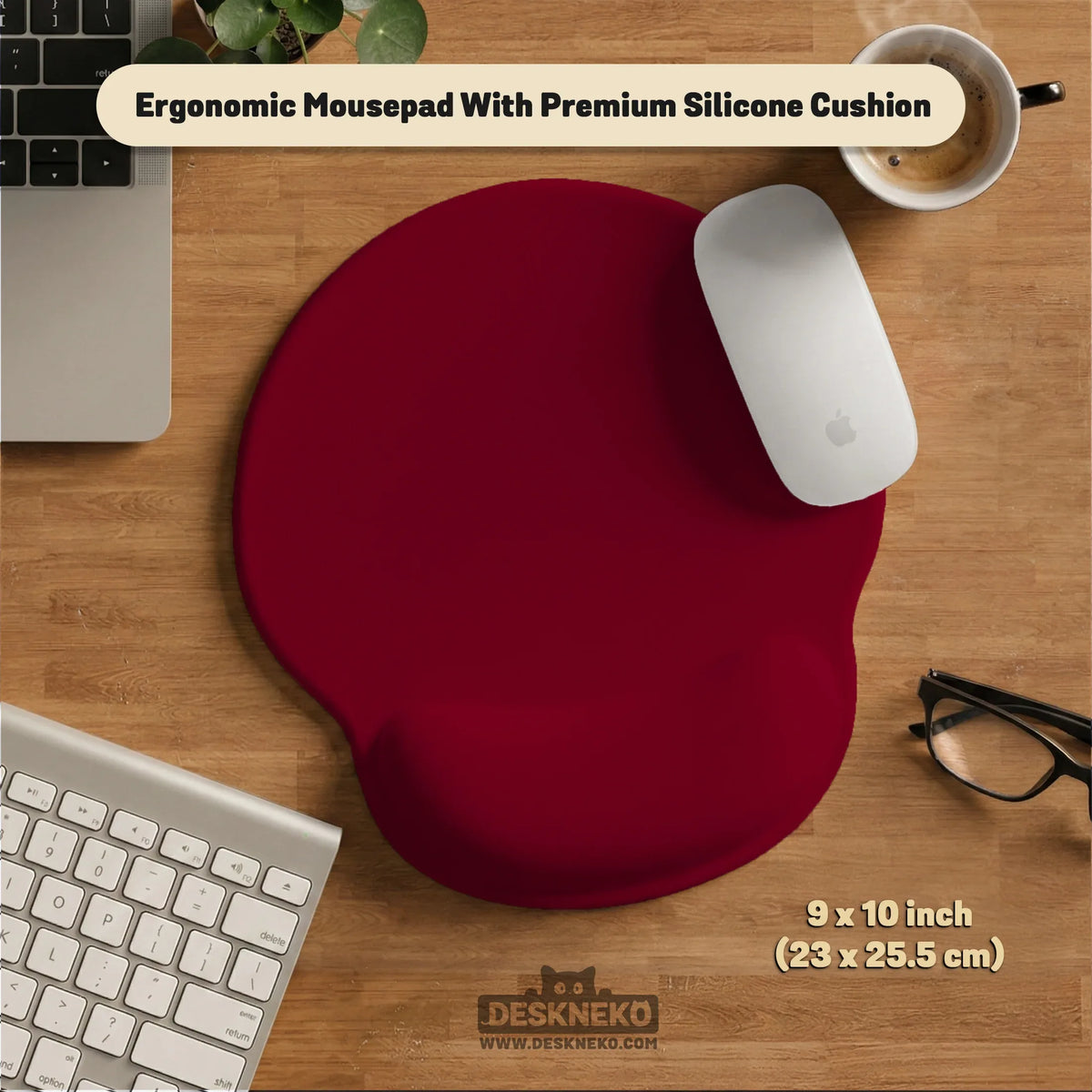 Burgundy Ergonomic Mousepad with Wrist Rest for Office and Gaming - Deskneko