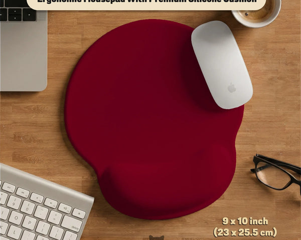 Burgundy Ergonomic Mousepad with Wrist Rest for Office and Gaming - Deskneko