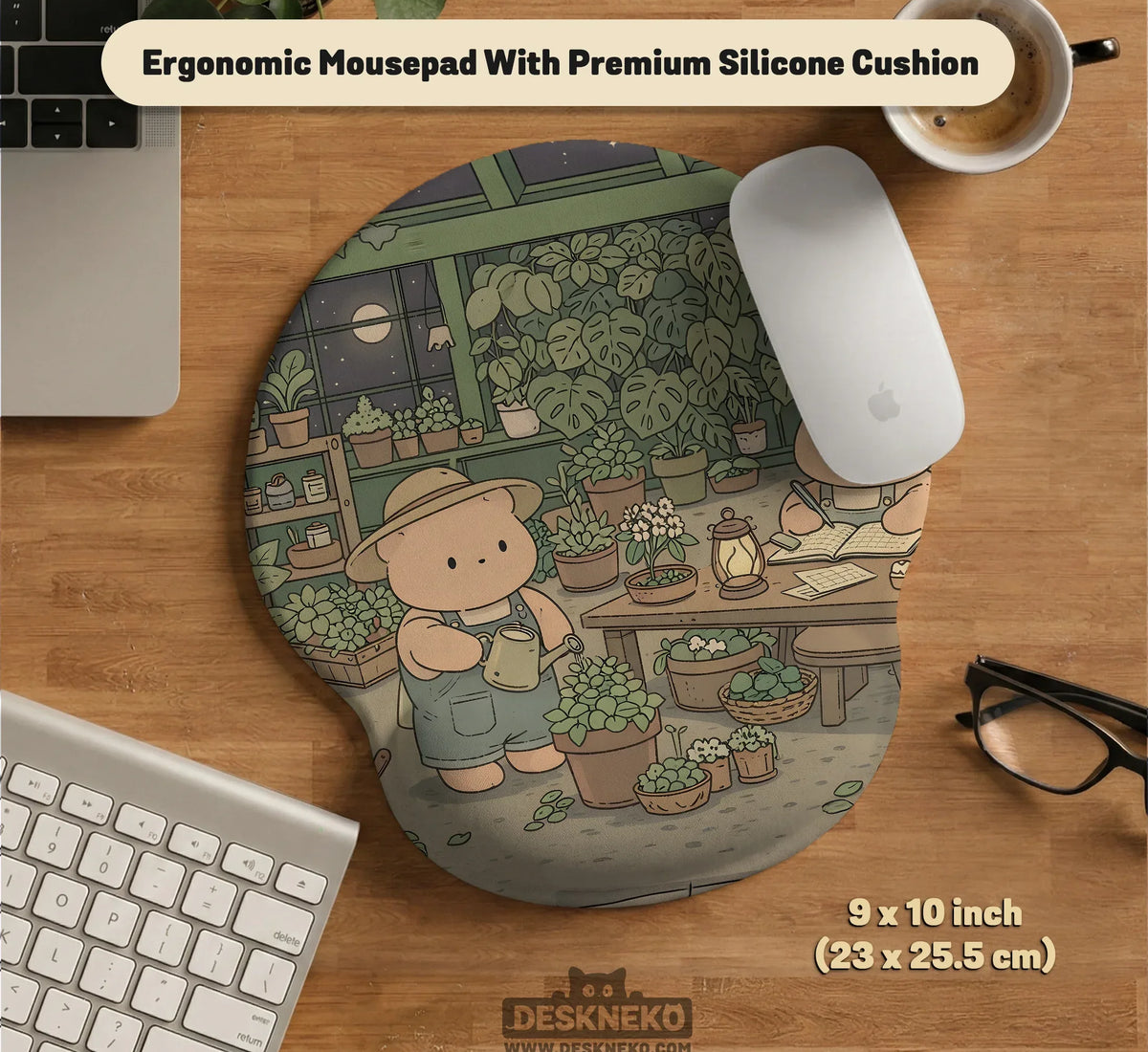 Kawaii Bear Ergonomic Mousepad and Keyboard Wrist Rest Desk Support - Deskneko