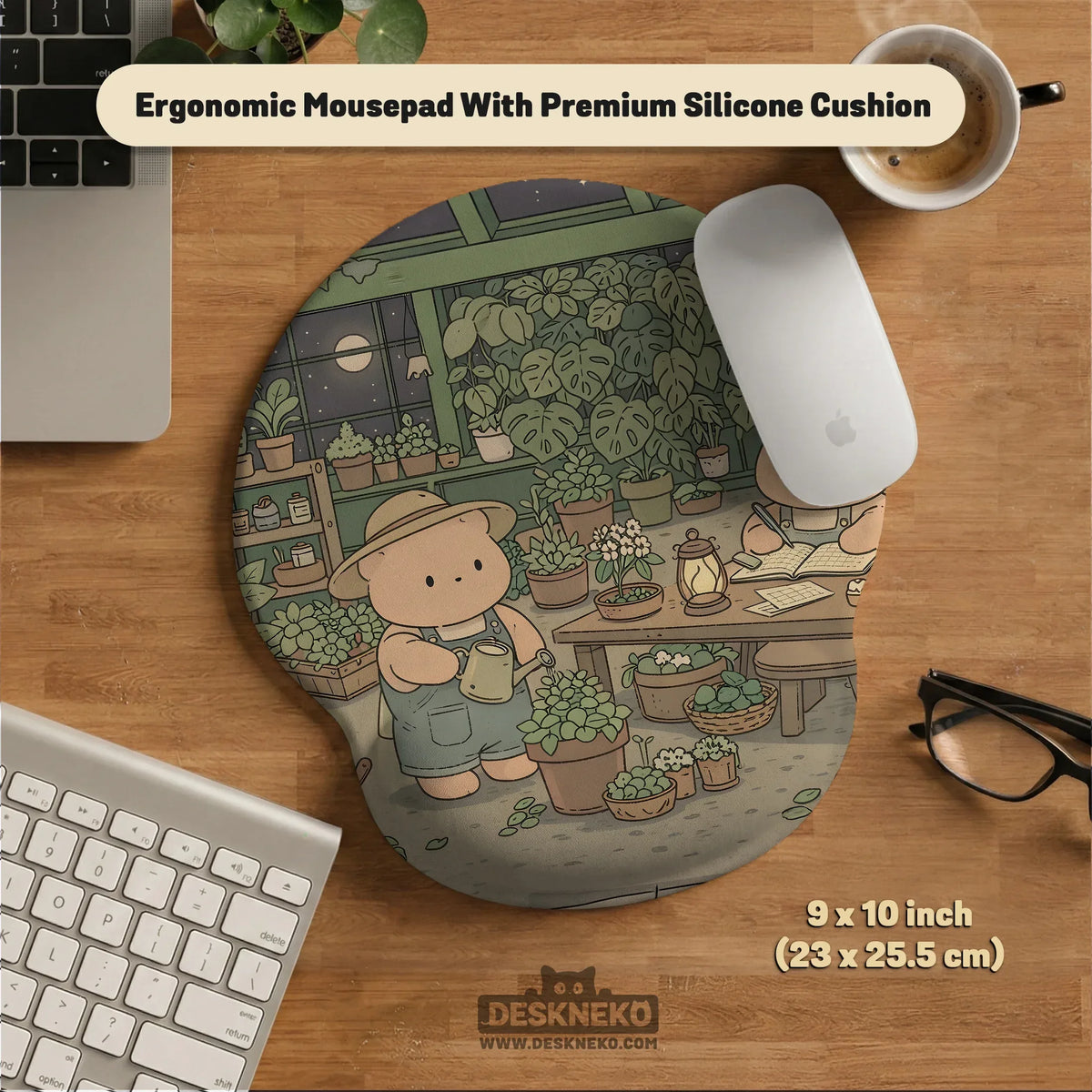 Kawaii Bear Ergonomic Mousepad and Keyboard Wrist Rest Desk Support - Deskneko