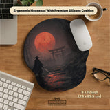 Samurai Red Moon Ergonomic Mousepad & Keyboard Wrist Rest - Deskneko