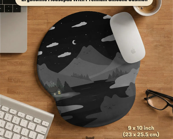 Midnight Cat Mountains Ergonomic Mousepad - Deskneko