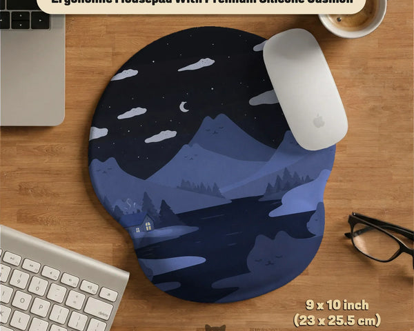 Navy Blue Mousepad Wrist Rest With Cat Shaped Hills - Deskneko