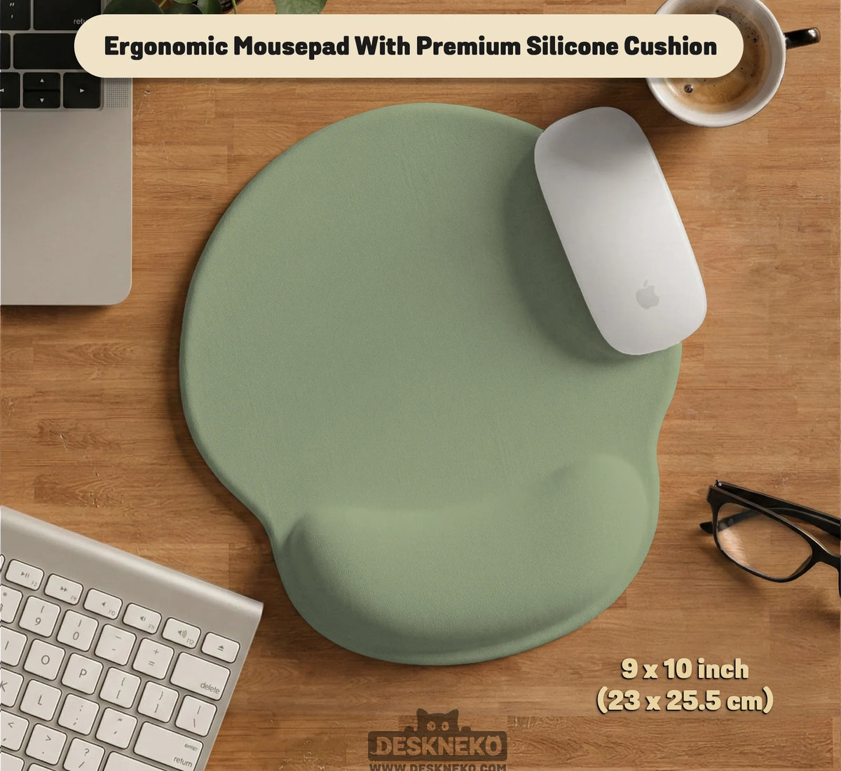 Sage Green Ergonomic Mousepad with Wrist Support for Desk - Deskneko