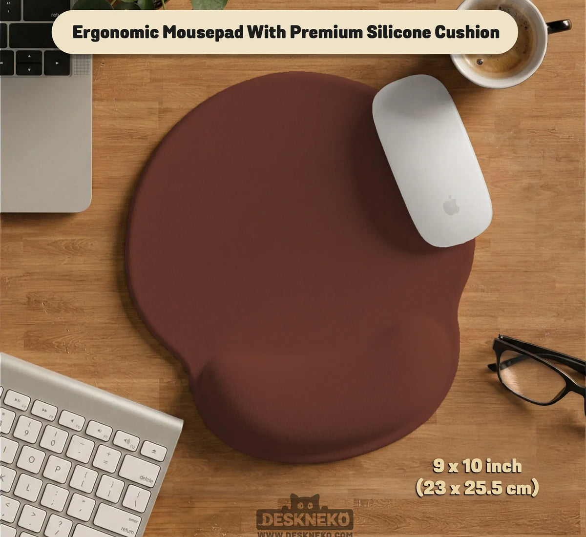 Ergonomic Mahogany Mousepad with Wrist Rest for Office and Gaming - Deskneko