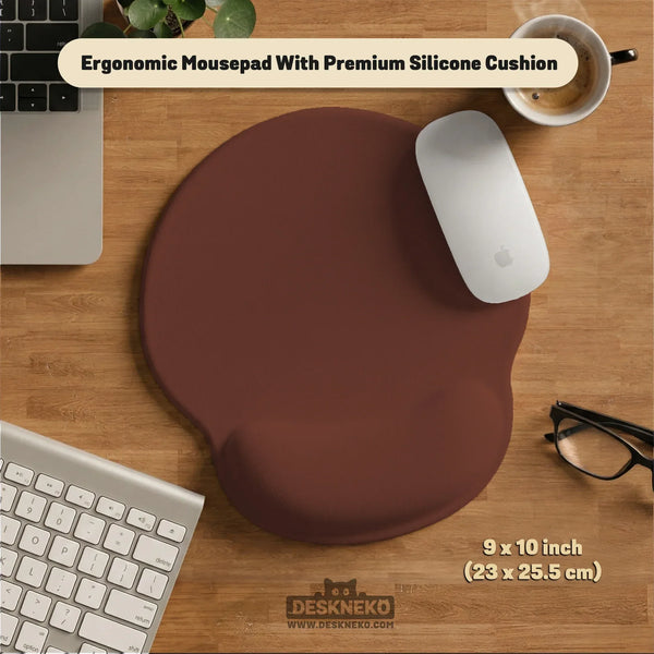 Ergonomic Mahogany Mousepad with Wrist Rest for Office and Gaming - Deskneko