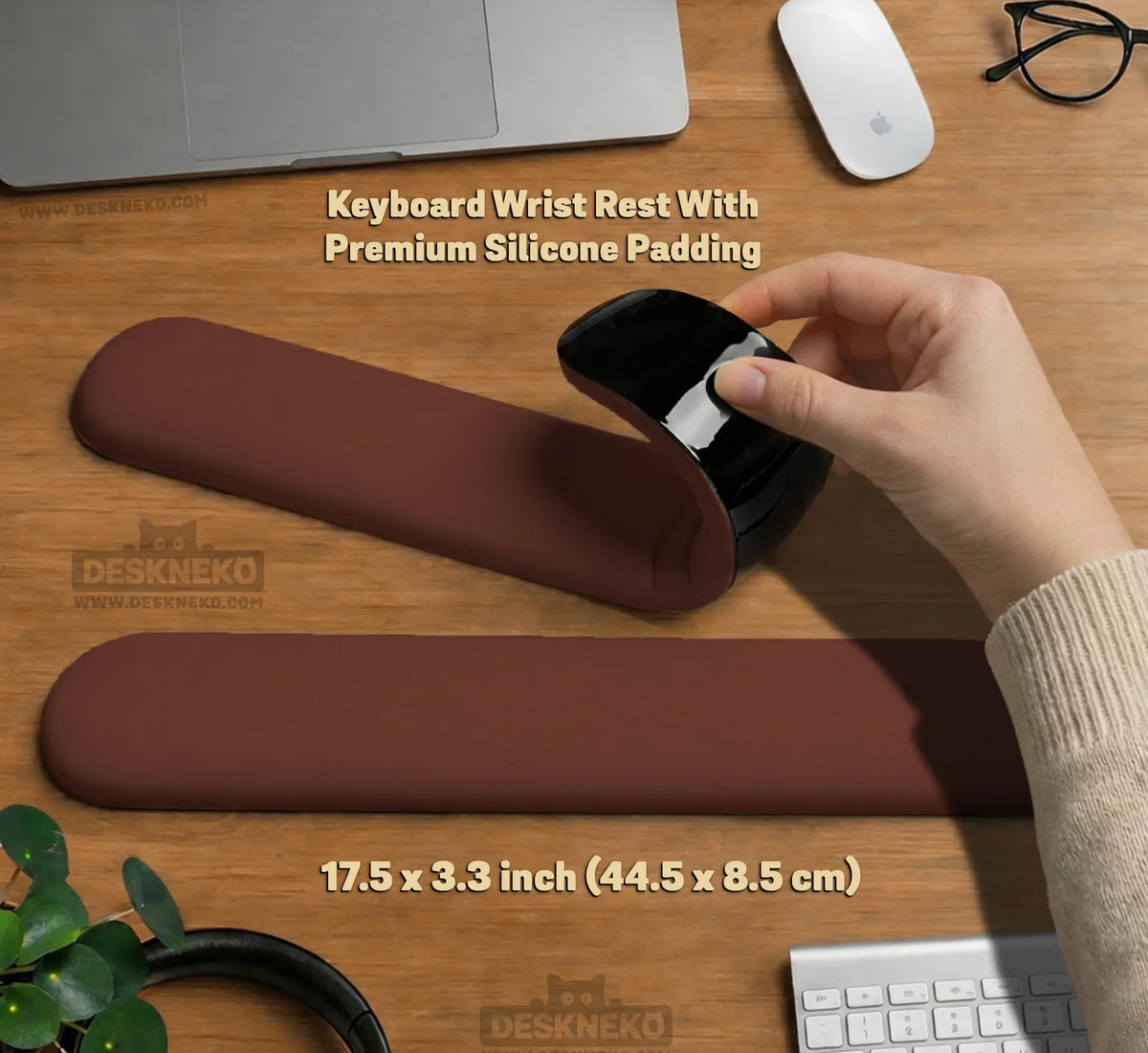 Ergonomic Mahogany Mousepad with Wrist Rest for Office and Gaming - Deskneko