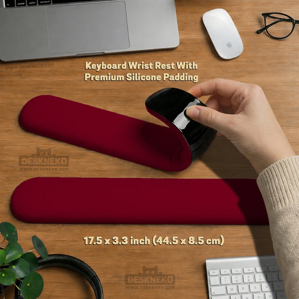 Burgundy Ergonomic Mousepad with Wrist Rest for Office and Gaming - Deskneko