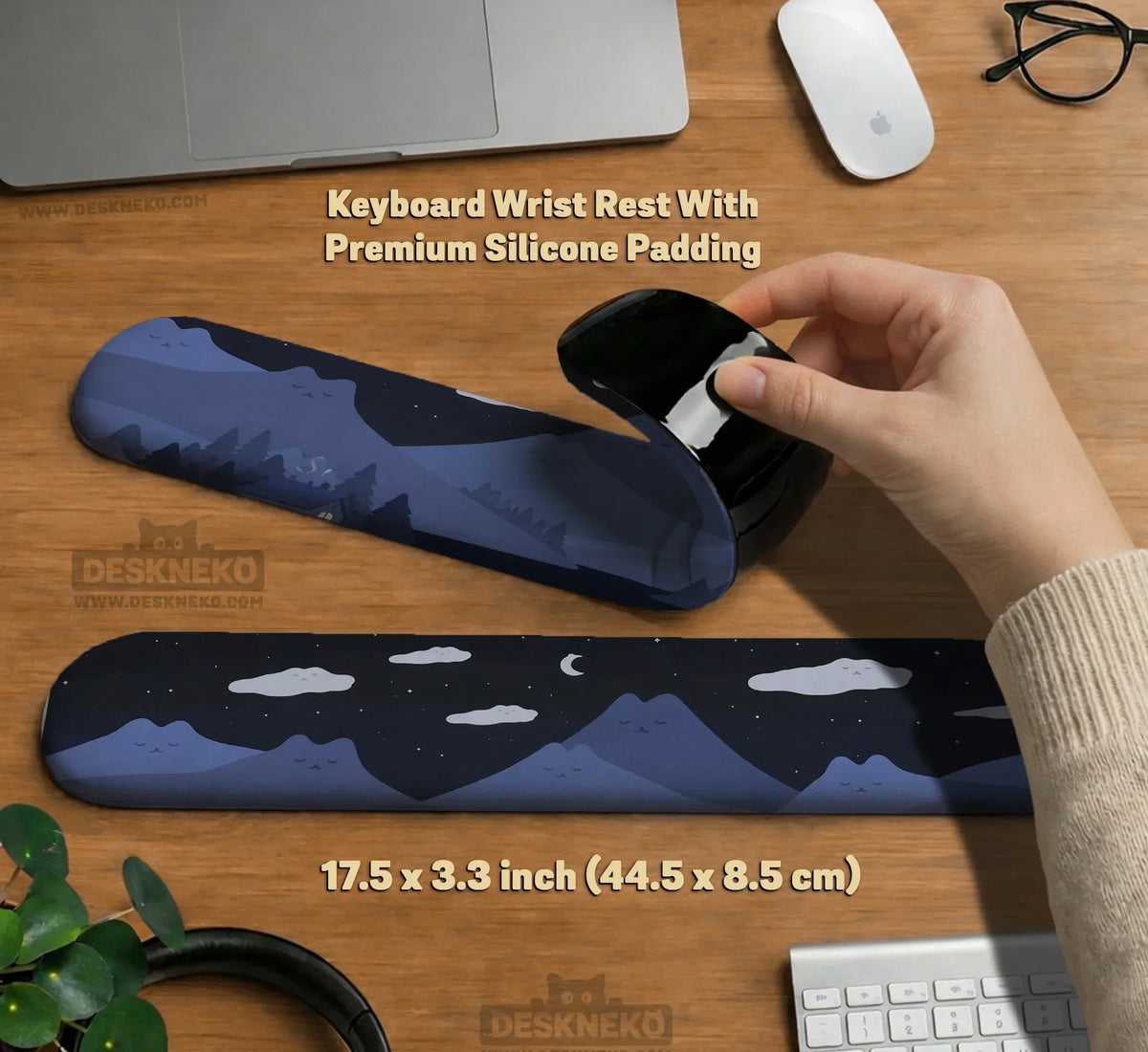 Navy Blue Mousepad Wrist Rest With Cat Shaped Hills - Deskneko