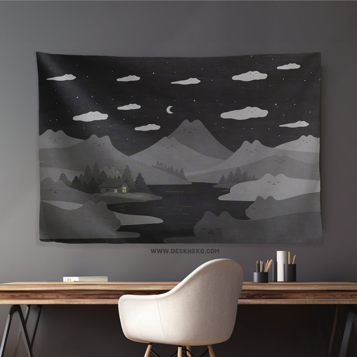 Cute Cat Mountains Wall Tapestry - Wall tapestry - Deskneko - Wall Tapestries
