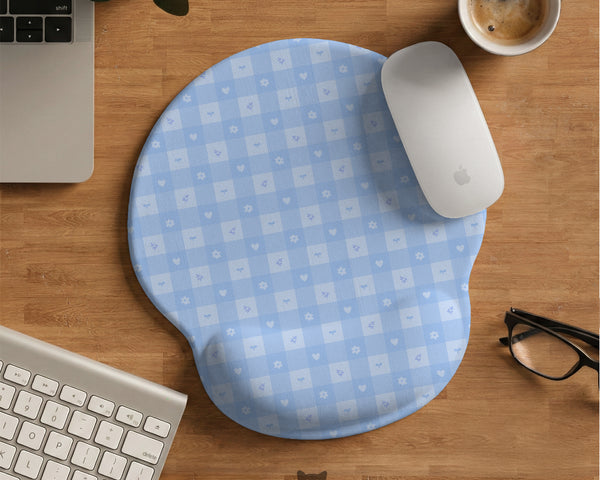 Blue Gingham Ergonomic Wrist Rest - Ergonomic Mousepads & Wrist Rests - Deskneko - Mousepads & Wrist Rests