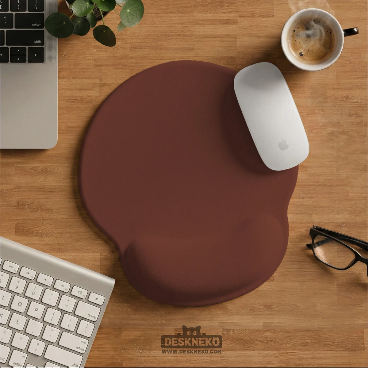 Ergonomic Mahogany Mousepad with Wrist Rest for Office and Gaming - Deskneko