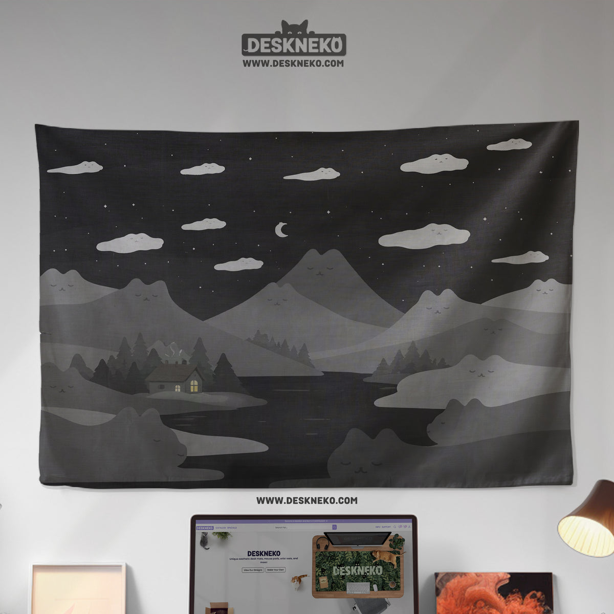 Cute Cat Mountains Wall Tapestry - Wall tapestry - Deskneko - Wall Tapestries