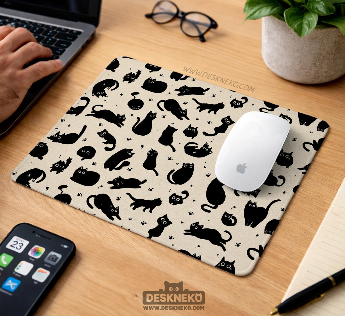 Black Cat Desk Mat, Cute XL Mousepad for Cozy Office and Gaming Setup - Deskneko