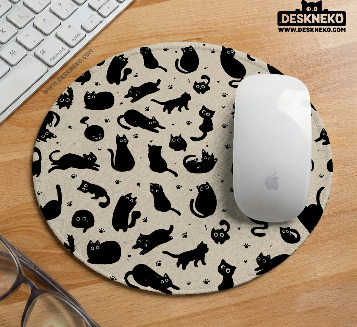 Black Cat Desk Mat, Cute XL Mousepad for Cozy Office and Gaming Setup - Deskneko