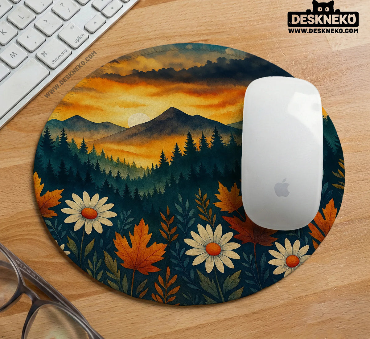 Sunset Forest Mountain Desk Mat - Deskneko
