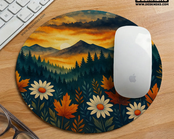 Sunset Forest Mountain Desk Mat - Deskneko