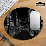 Black White Tokyo Night Desk Mat, Cyberpunk Japanese Street Mousepad - Deskneko