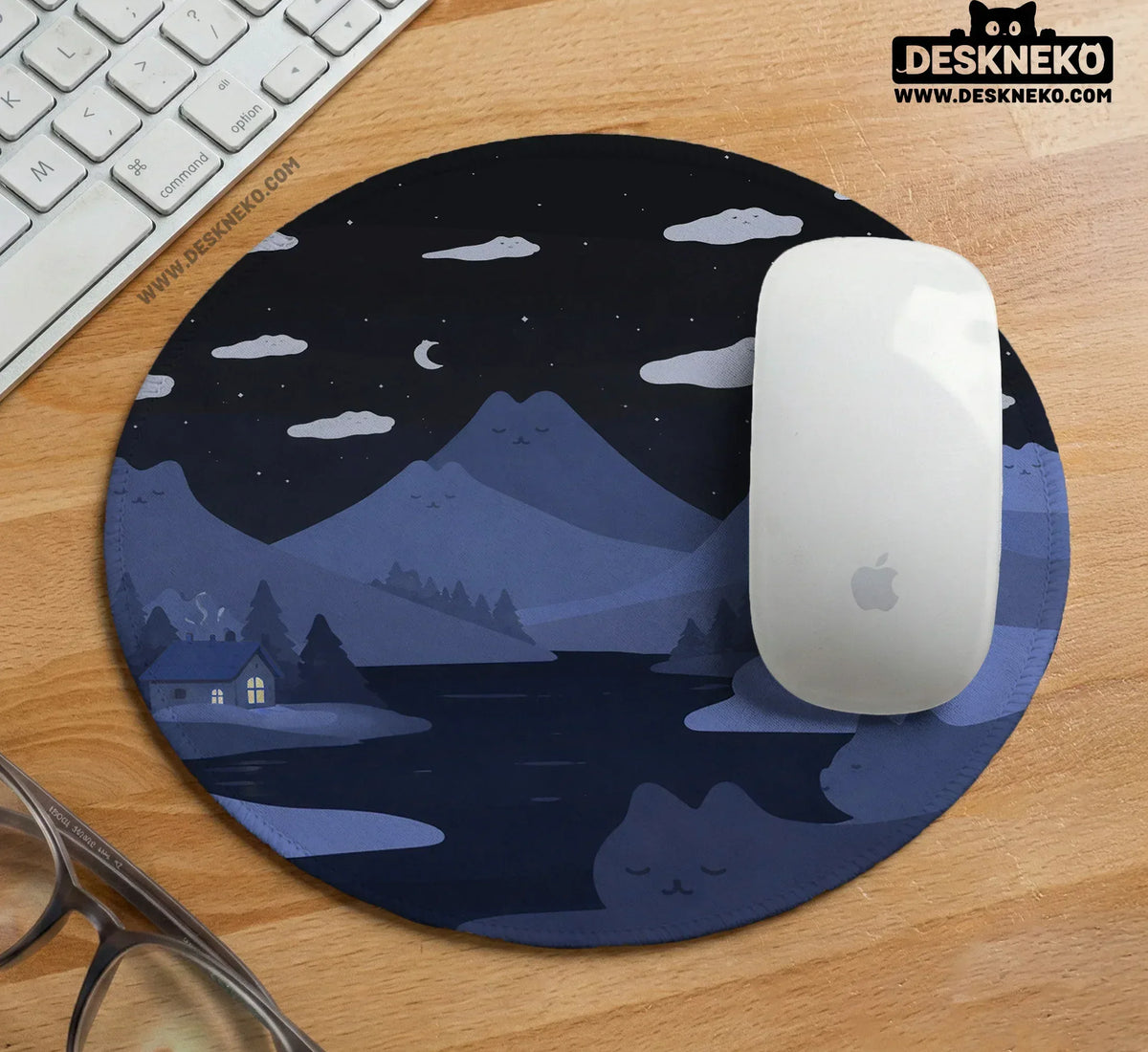 Navy Blue Mousepad Wrist Rest With Cat Shaped Hills - Deskneko