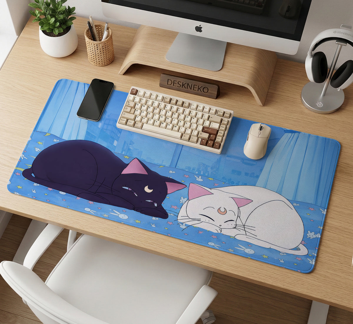 Blue Anime Aesthetic Desk Mat Mousepad - Desk Mat - Deskneko - Desk Mats & Mousepads