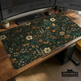 Dark Floral Cottagecore Desk Mat with Botanical Butterflies - Deskneko